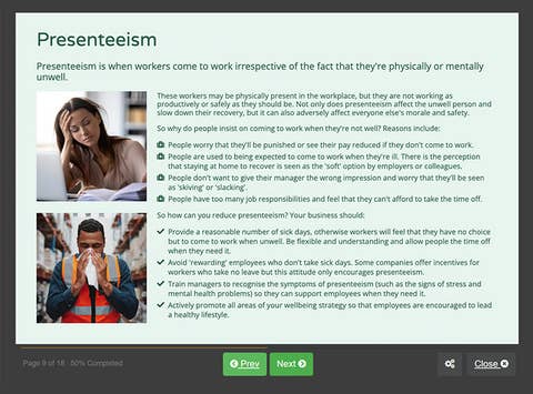 Course screenshot showing presenteeism