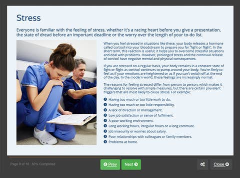Course screenshot showing stress