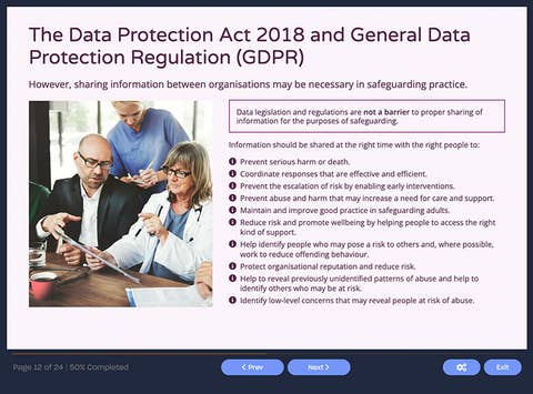 Course screenshot showing the data protection act
