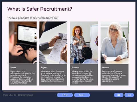 Course screenshot defining safer recruitment
