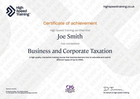 Business Corporate Taxation - Example Certificate