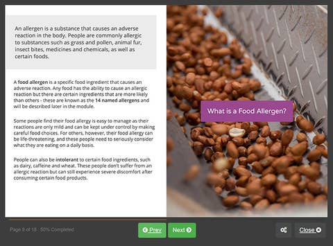 Course screenshot showing what is a food allergen
