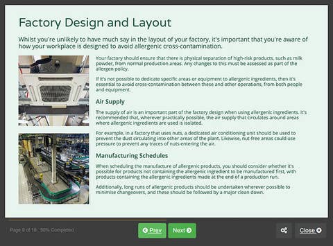 Course screenshot showing factory design and layout