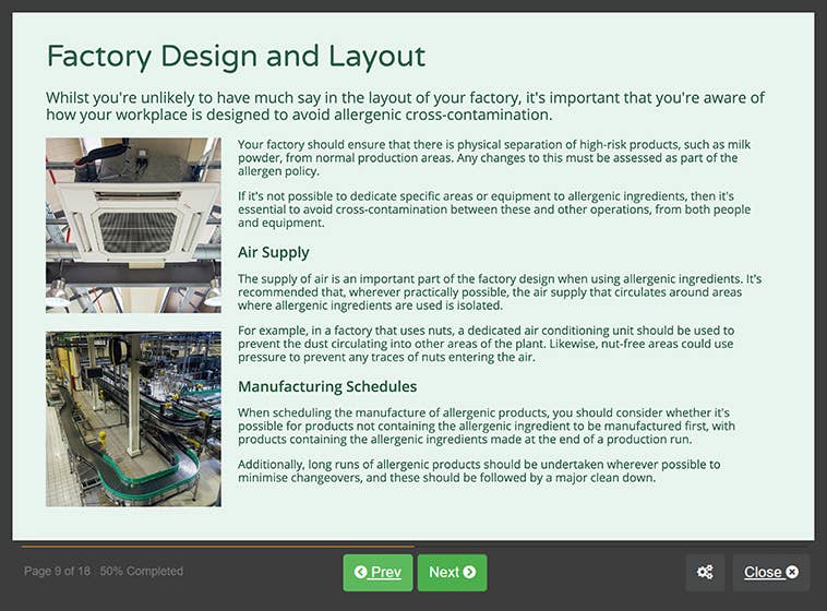 Course screenshot showing factory design and layout