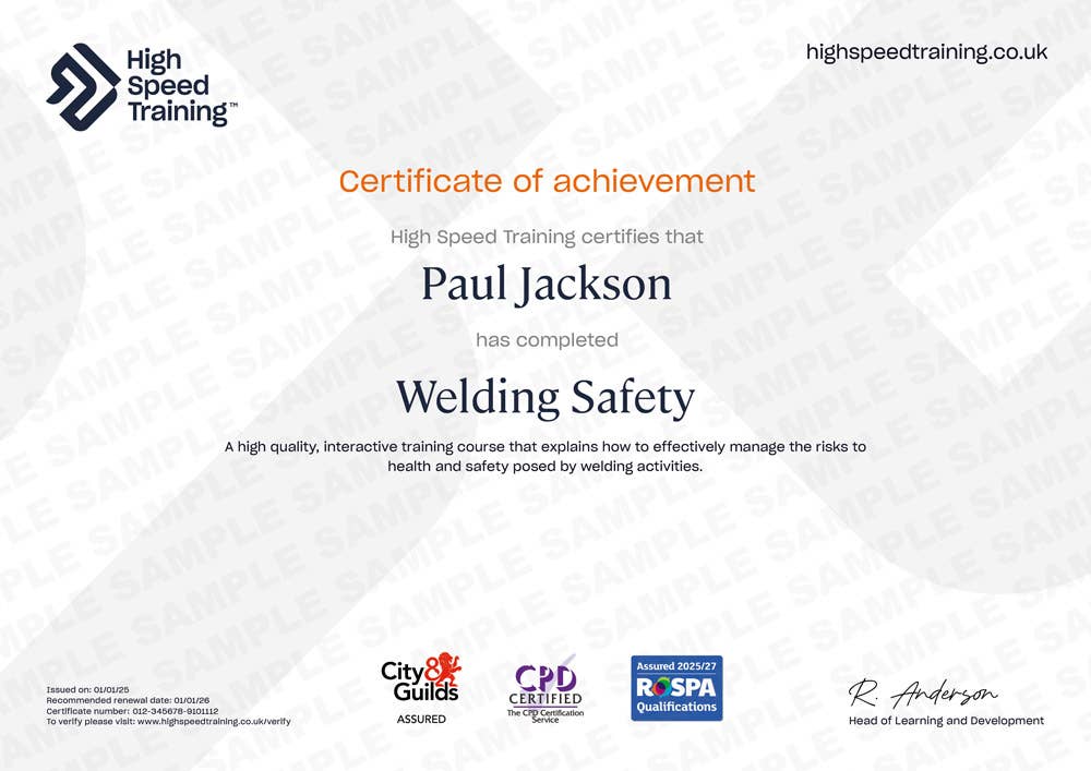 Sample Welding Safety certificate