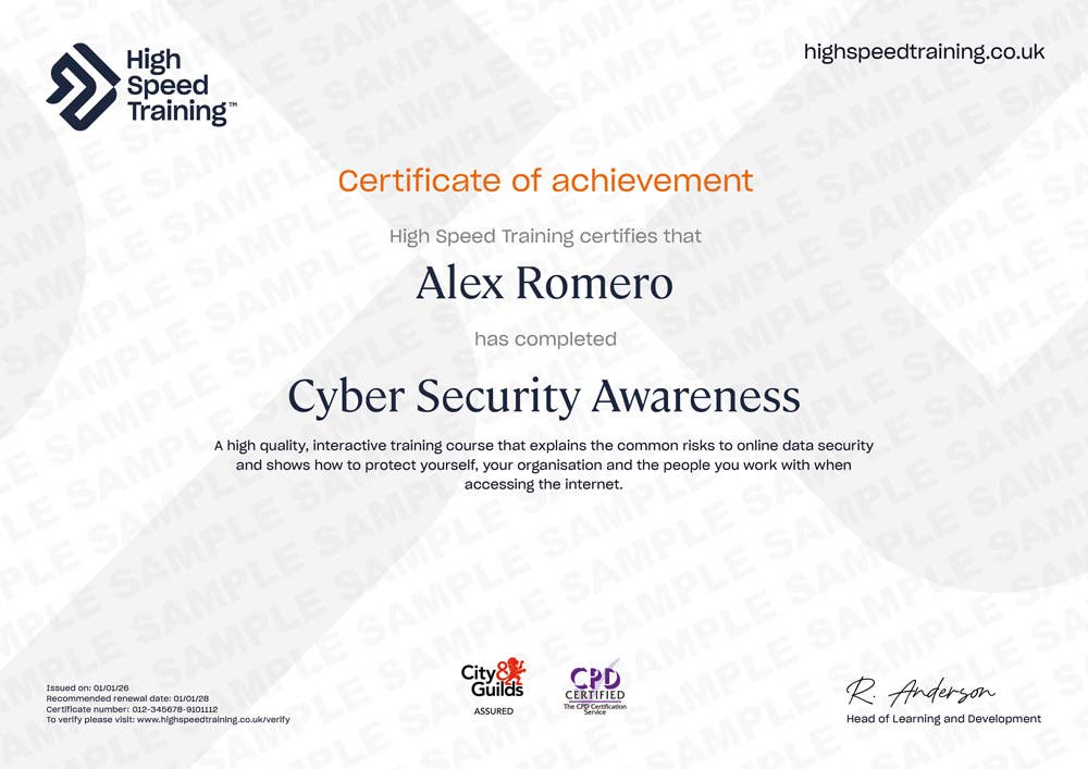 Sample Cyber Security Awareness certificate