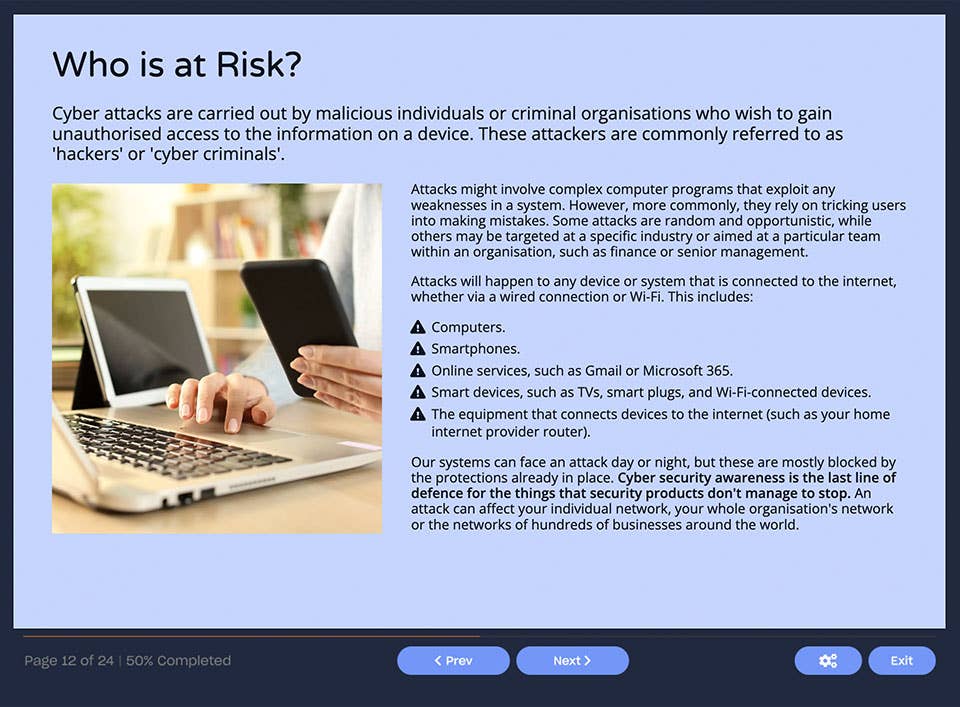 Course screenshot showing who is at risk
