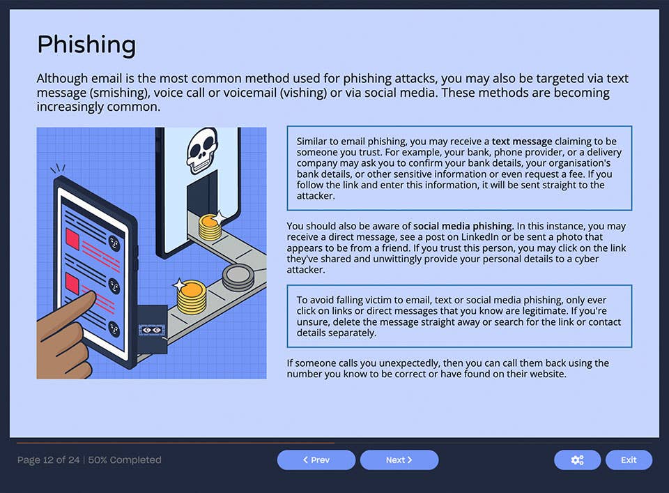 Course screenshot defining phishing