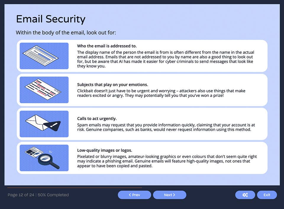 Course screenshot showing email security