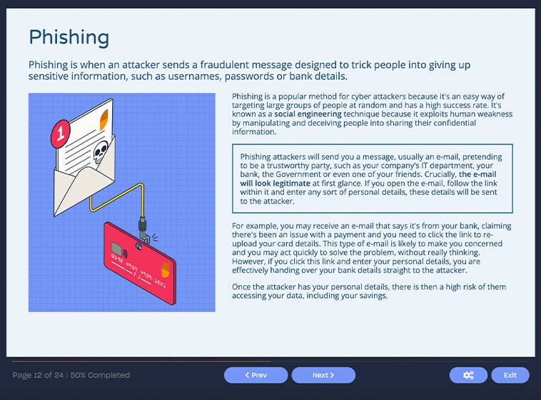 Course screenshot defining phishing