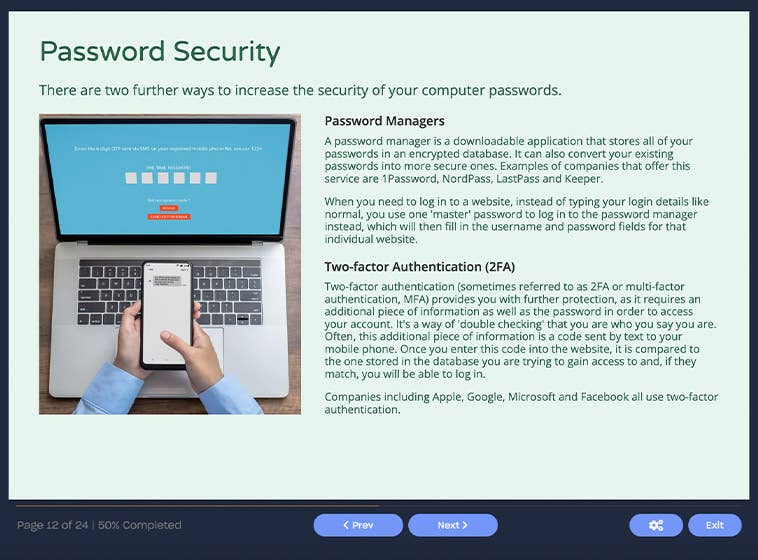 Course screenshot showing password security