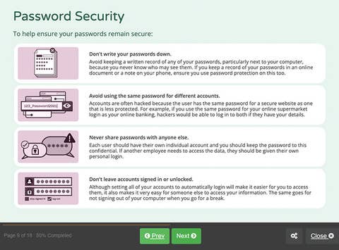 Course screenshot defining password security