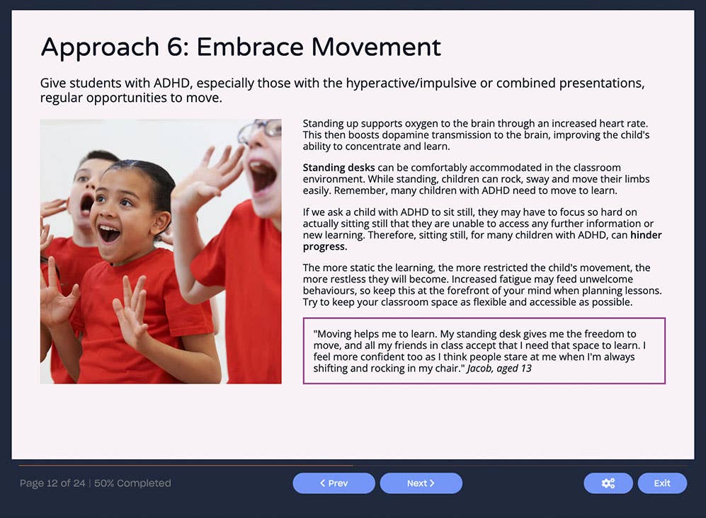 Course screenshot showing how to embrace movement
