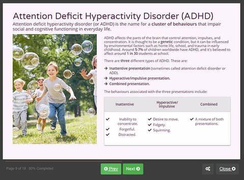 Course screenshot showing attention deficit hyperactivity disorder (ADHD)