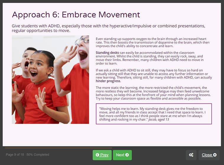 Course screenshot showing how to embrace movement