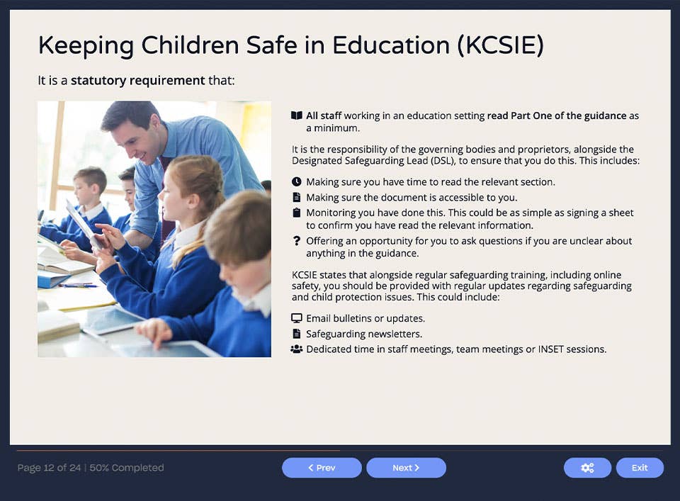 Course screenshot showing KCSIE