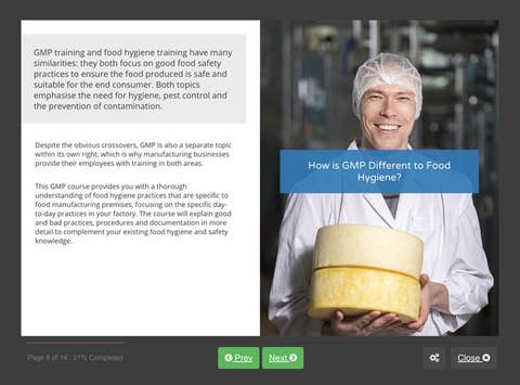 Course screenshot showing how is gmp different to food hygiene