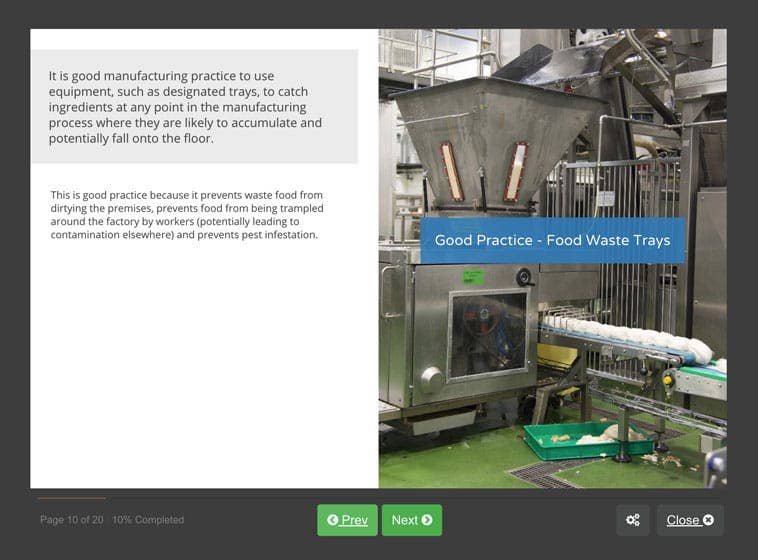 Course screenshot showing good practice for food waste trays