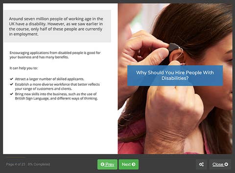 Course screenshot showing why should you hire people with disabilities