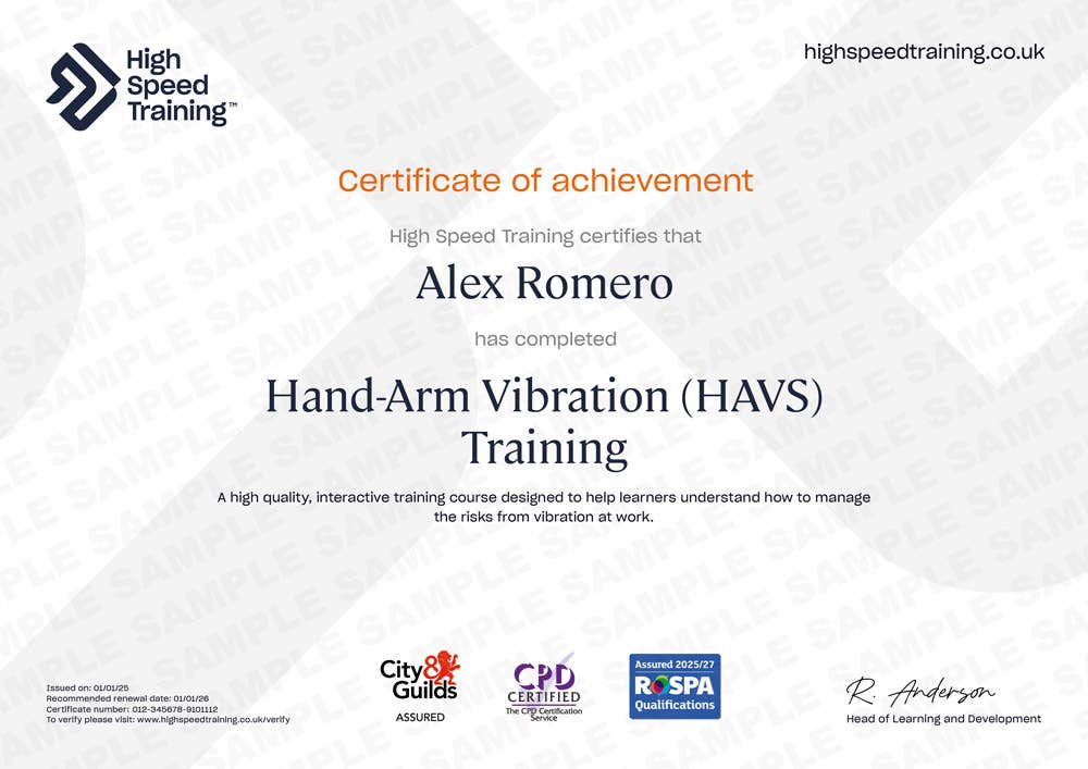 Sample Hand-Arm Vibration (HAVS) Training