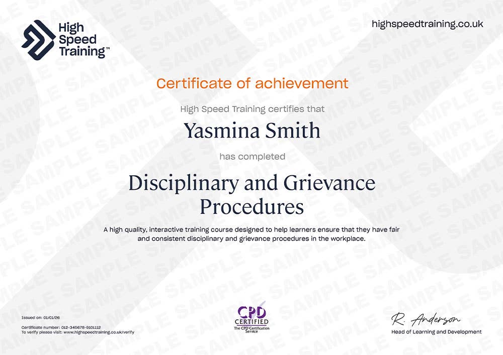Sample Disciplinary and Grievance Procedures Certificate