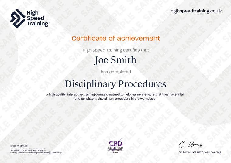 Sample Disciplinary Procedures Certificate