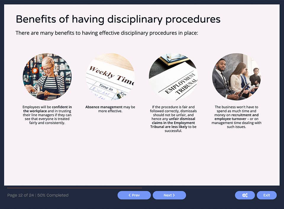 Course screenshot benefits of having disciplinary procedures