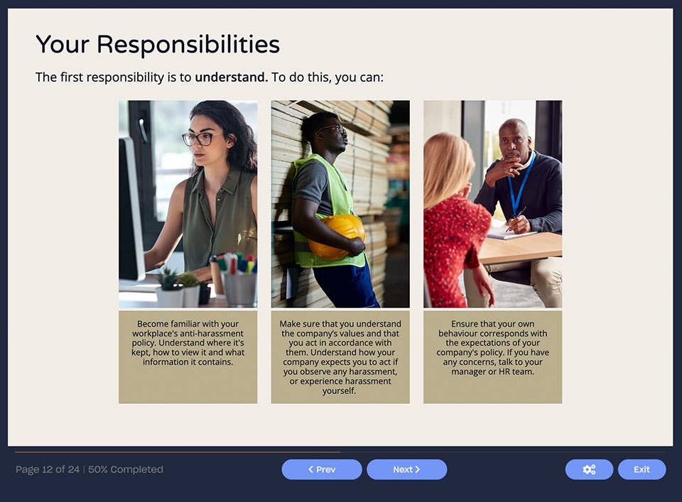 Course screenshot explaining your responsibilities