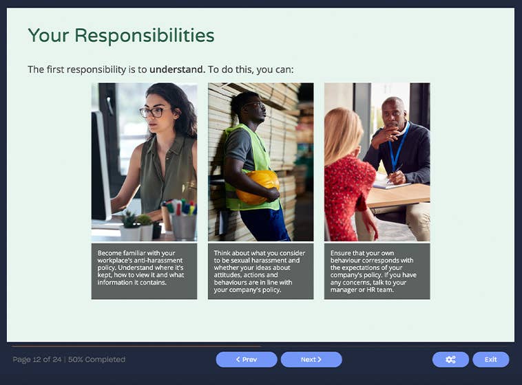Course screenshot explaining your responsibilities
