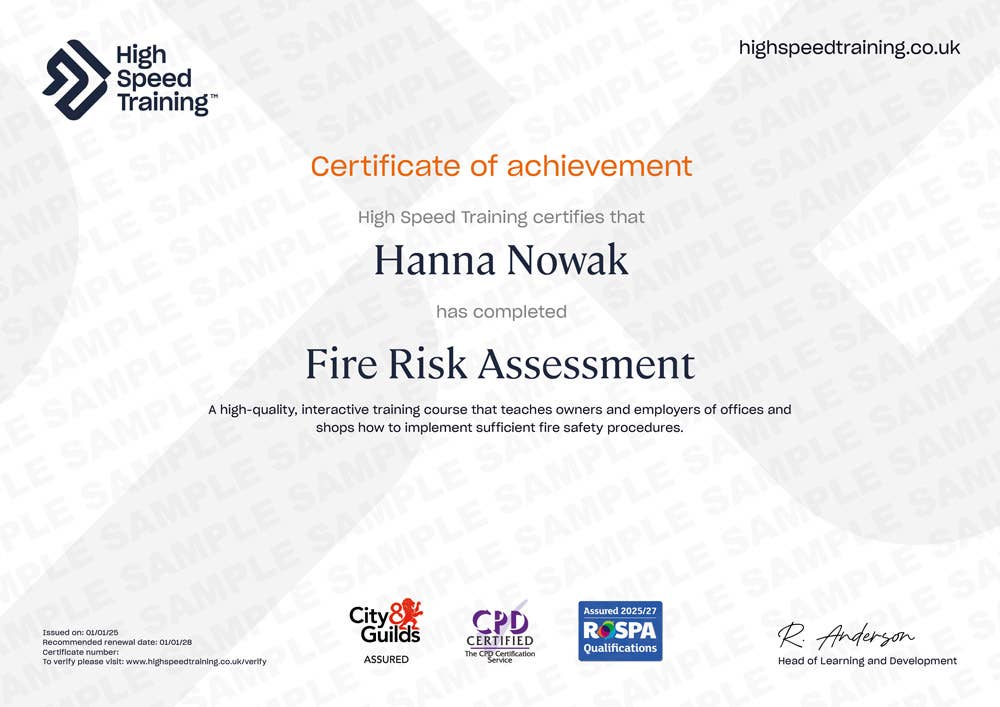 Sample Fire Risk Assessment certificate