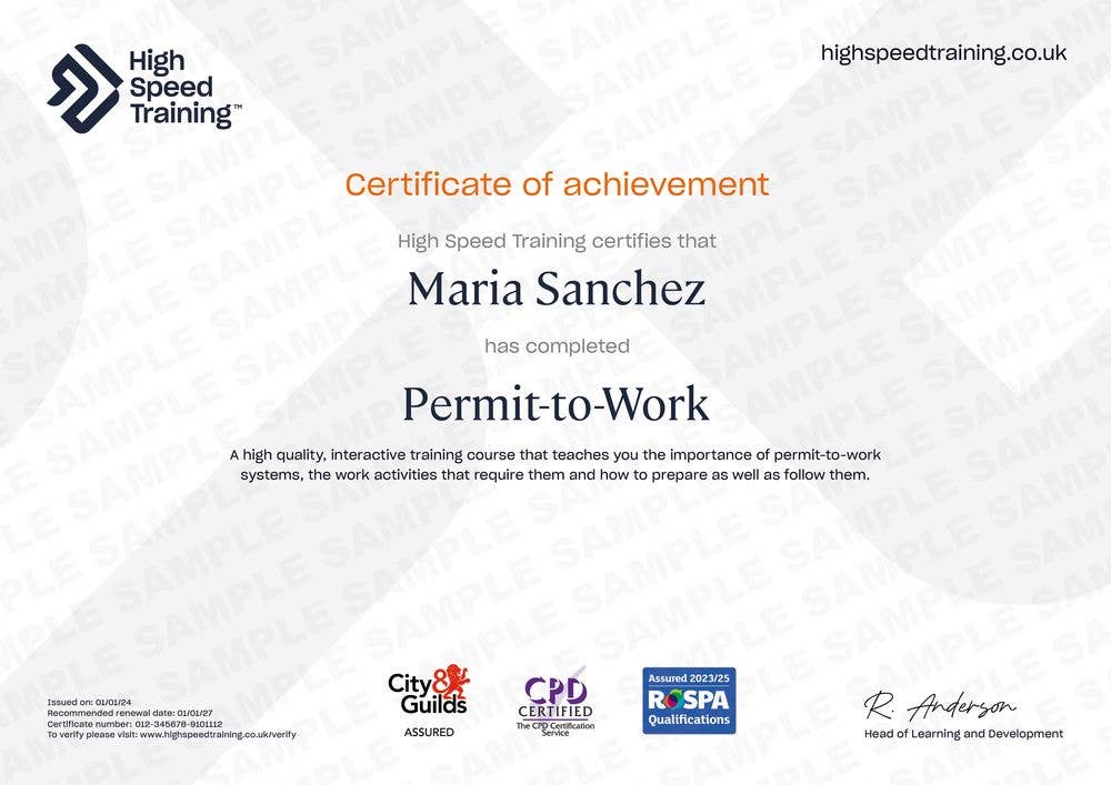 Sample Permit-to-Work certificate