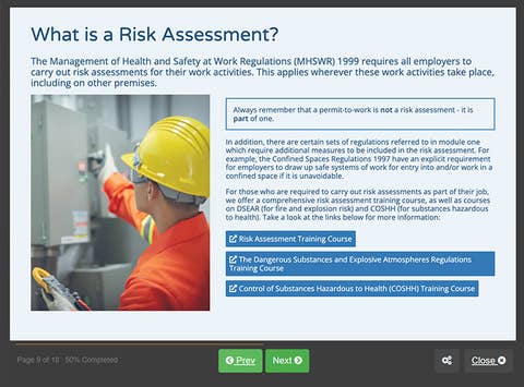 Course screenshot showing what is a risk assessment