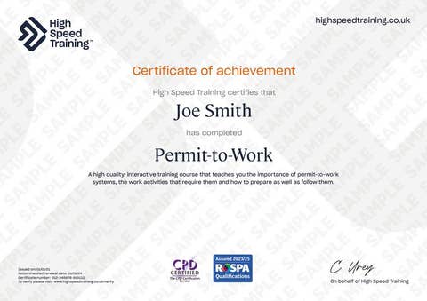 Sample Permit-to-Work certificate