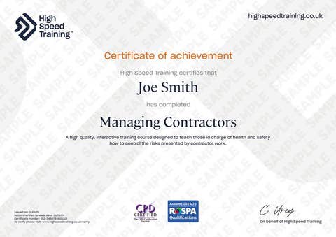 Managing Contractor - Example Certificate