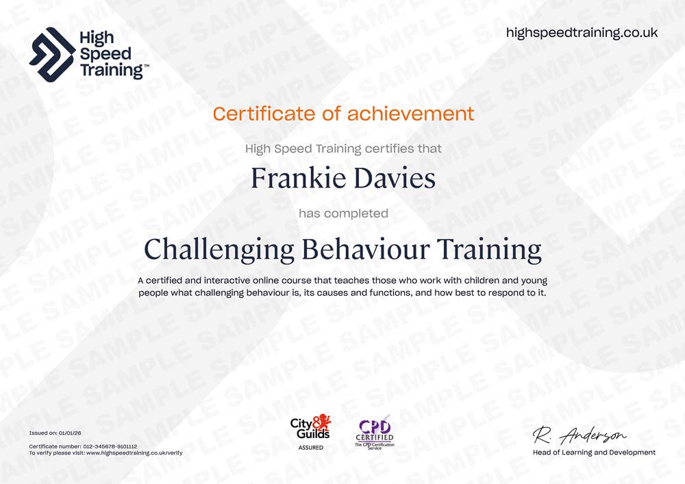 Challenging Behaviour - Example Certificate