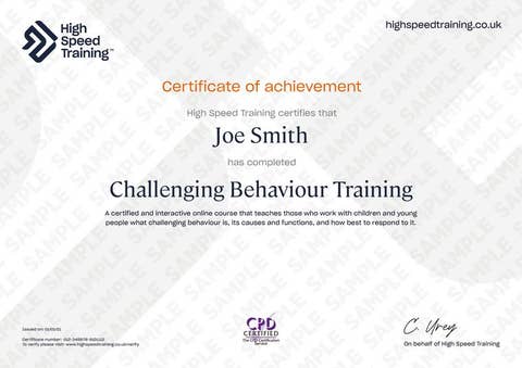 Challenging Behaviour - Example Certificate