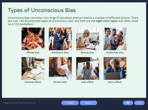 Course screenshot showing types of unconscious bias