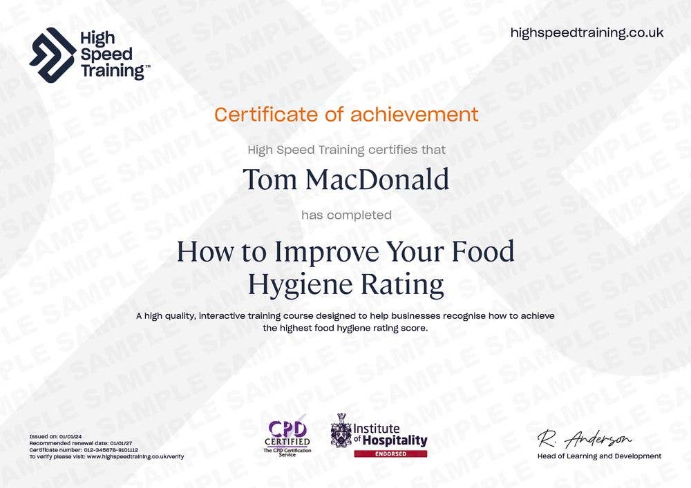 Sample certificate awarded on course completion