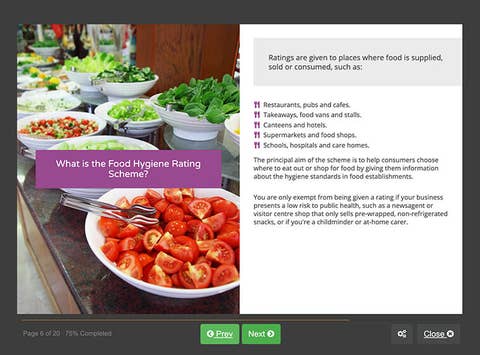 Course screenshot explaining what the food hygiene rating scheme is
