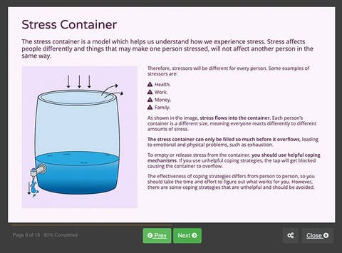 Course screenshot showing the stress container