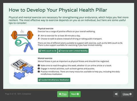 Course screenshot showing how to develop your physical health pillar
