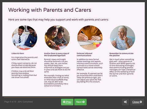 Course screenshot working with parents and carers