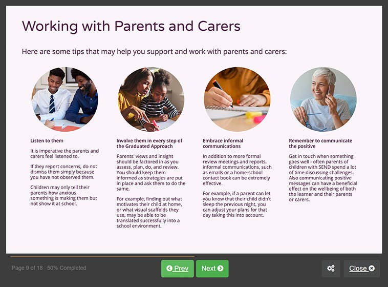 Course screenshot working with parents and carers