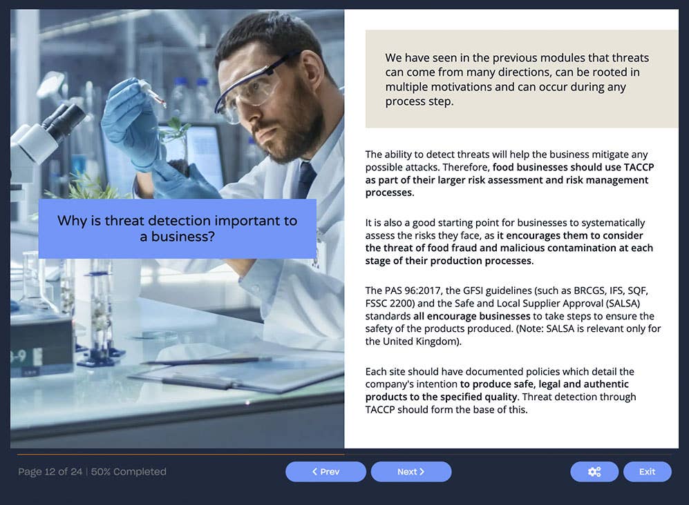 Course screenshot showing an overview of the food supply chain