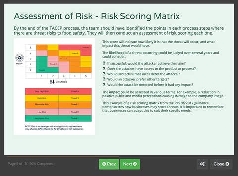Course screenshot showing assessment of risk