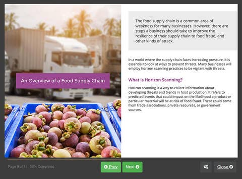 Course screenshot showing an overview of the food supply chain