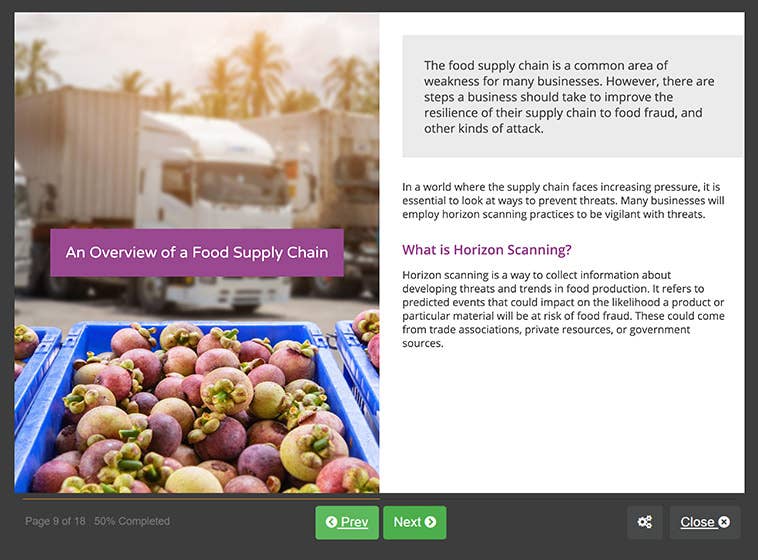 Course screenshot showing an overview of the food supply chain