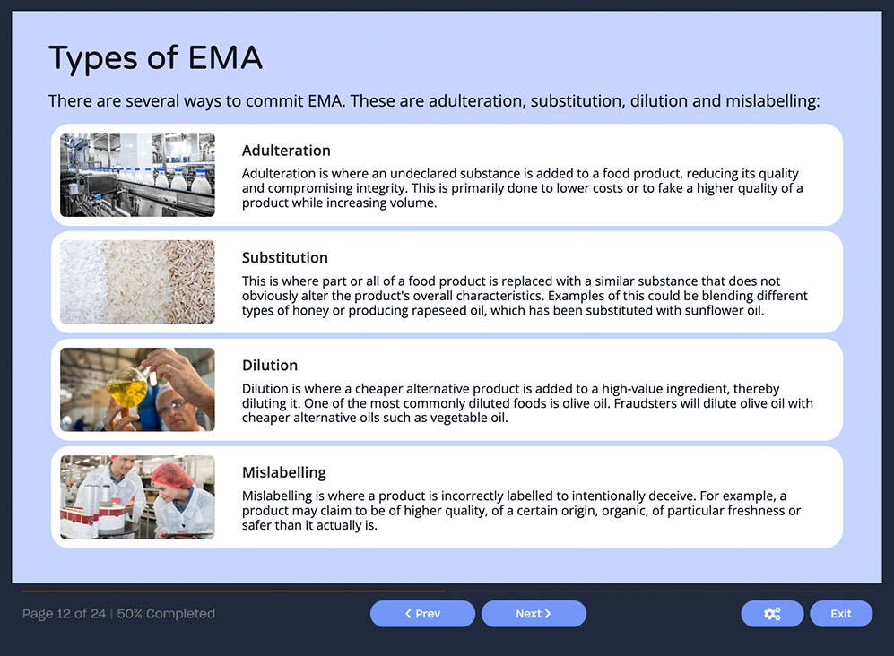 Course screenshot showing types of EMA