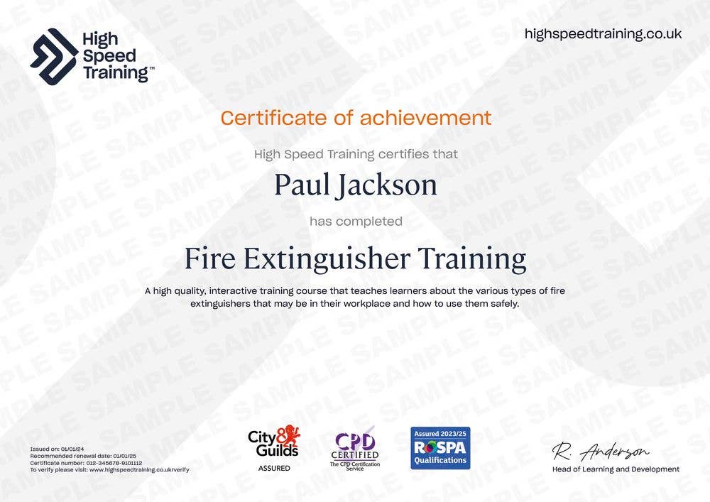 Sample Fire Extinguisher Training Certificate