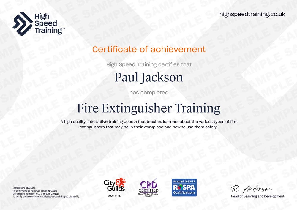 Sample Fire Extinguisher Training certificate